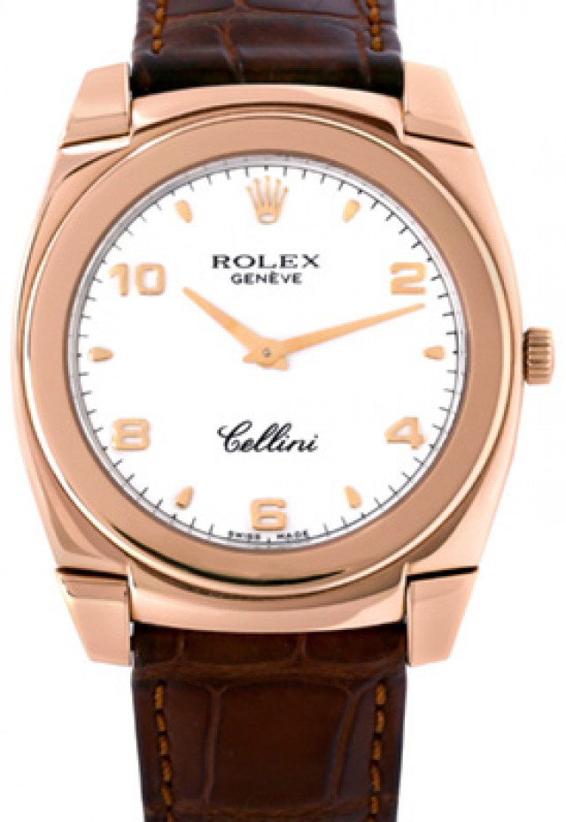 Rolex 5330 Rose Gold on Strap White with Gold Arabic
